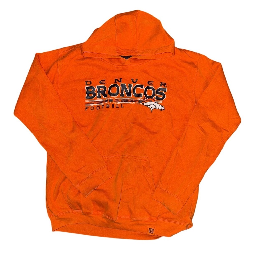 NFL Team Apparel Denver Broncos Youth Hoodie Orange Size M 10/12 Sweatshirt